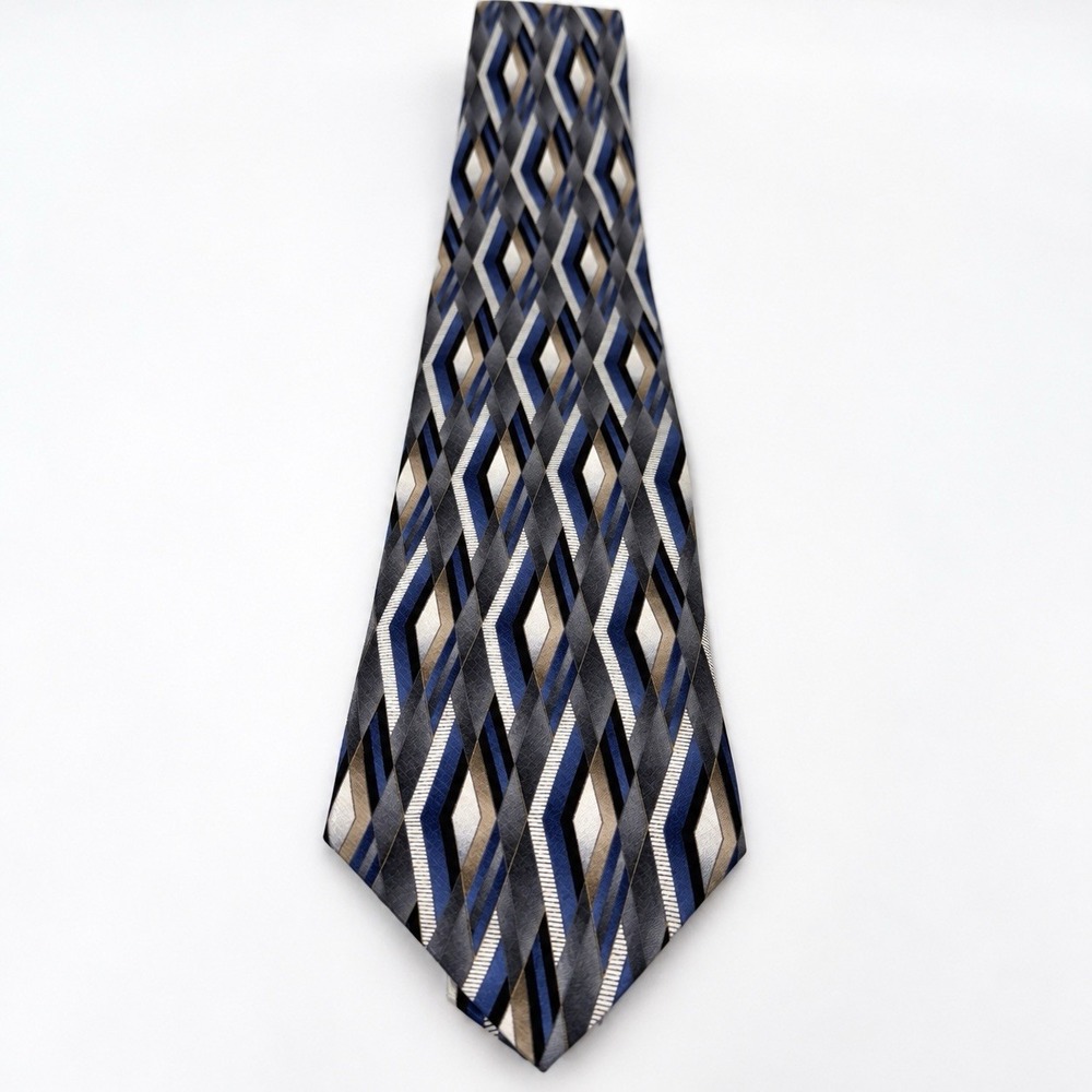 Arrow Men's Silk Woven Tie Blue Gray Gold Geometric Pattern Necktie